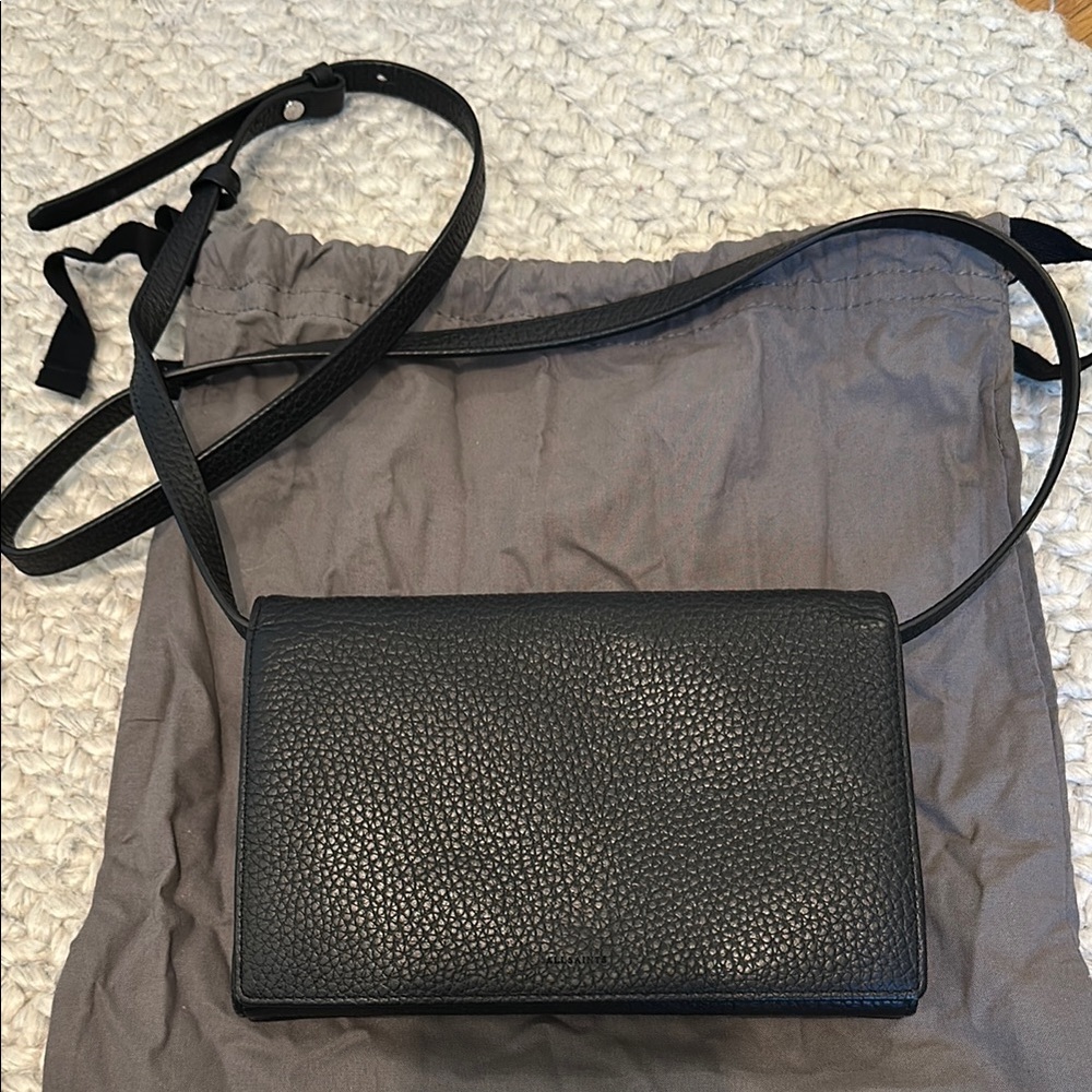 All Saints Black Leather Crossbody Bag